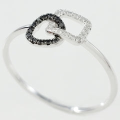 9K SOLID WHITE GOLD NATURAL 13 BLACK DIAMOND & 16 WHITE DIAMOND RING.
