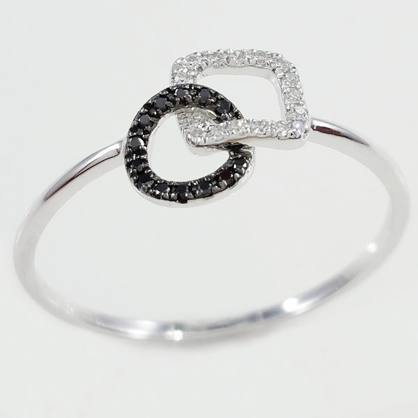 9K SOLID WHITE GOLD NATURAL 13 BLACK DIAMOND & 16 WHITE DIAMOND RING.