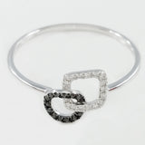 9K SOLID WHITE GOLD NATURAL 13 BLACK DIAMOND & 16 WHITE DIAMOND RING.