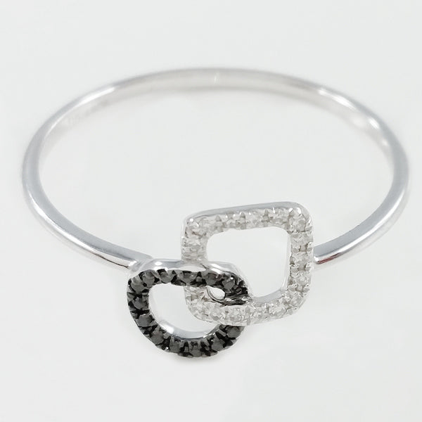 9K SOLID WHITE GOLD NATURAL 13 BLACK DIAMOND & 16 WHITE DIAMOND RING.
