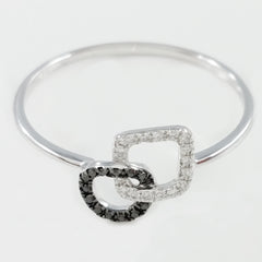 9K SOLID WHITE GOLD NATURAL 13 BLACK DIAMOND & 16 WHITE DIAMOND RING.