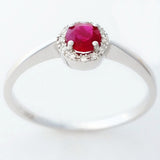 9K SOLID WHITE GOLD 0.30CT NATURAL RUBY HALO RING WITH 12 DIAMONDS.