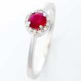 9K SOLID WHITE GOLD 0.30CT NATURAL RUBY HALO RING WITH 12 DIAMONDS.