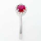 9K SOLID WHITE GOLD 0.30CT NATURAL RUBY HALO RING WITH 12 DIAMONDS.