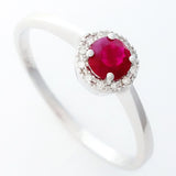 9K SOLID WHITE GOLD 0.30CT NATURAL RUBY HALO RING WITH 12 DIAMONDS.