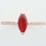 9K SOLID ROSE GOLD 1.02CT NATURAL MARQUISE GARNET RING WITH 16 DIAMONDS.