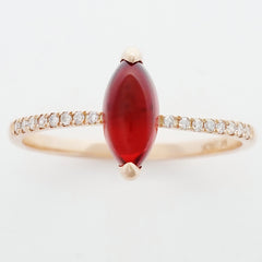 9K SOLID ROSE GOLD 1.02CT NATURAL MARQUISE GARNET RING WITH 16 DIAMONDS.