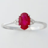9K SOLID WHITE GOLD 0.60CT NATURAL OVAL RUBY RING WITH 6 DIAMONDS.