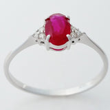 9K SOLID WHITE GOLD 0.60CT NATURAL OVAL RUBY RING WITH 6 DIAMONDS.