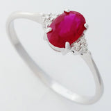 9K SOLID WHITE GOLD 0.60CT NATURAL OVAL RUBY RING WITH 6 DIAMONDS.