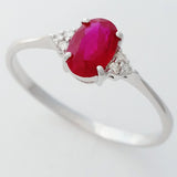 9K SOLID WHITE GOLD 0.60CT NATURAL OVAL RUBY RING WITH 6 DIAMONDS.