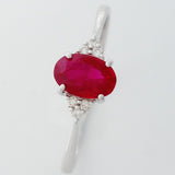 9K SOLID WHITE GOLD 0.60CT NATURAL OVAL RUBY RING WITH 6 DIAMONDS.