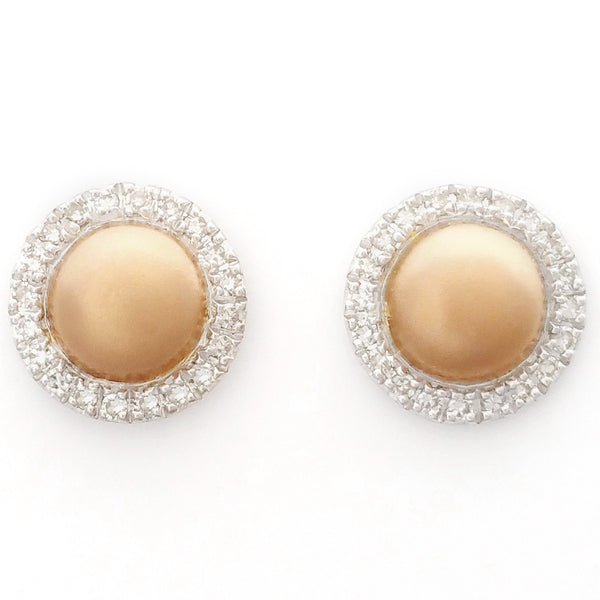 9K SOLID ROSE AND WHITE GOLD 2 TONE STUD EARRINGS WITH 40 DIAMONDS.