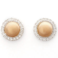 9K SOLID ROSE AND WHITE GOLD 2 TONE STUD EARRINGS WITH 40 DIAMONDS.