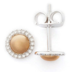 9K SOLID ROSE AND WHITE GOLD 2 TONE STUD EARRINGS WITH 40 DIAMONDS.