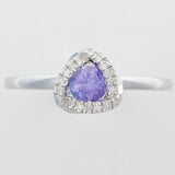 9K SOLID WHITE GOLD 0.30CT NATURAL TANZANITE HALO RING WITH 18 DIAMONDS.