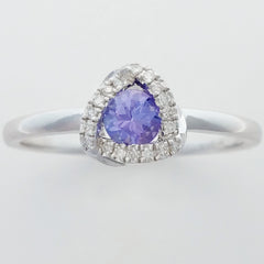 9K SOLID WHITE GOLD 0.30CT NATURAL TANZANITE HALO RING WITH 18 DIAMONDS.