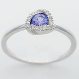 9K SOLID WHITE GOLD 0.30CT NATURAL TANZANITE HALO RING WITH 18 DIAMONDS.