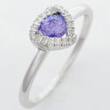 9K SOLID WHITE GOLD 0.30CT NATURAL TANZANITE HALO RING WITH 18 DIAMONDS.