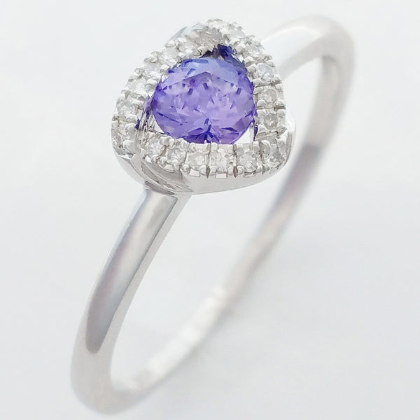 9K SOLID WHITE GOLD 0.30CT NATURAL TANZANITE HALO RING WITH 18 DIAMONDS.