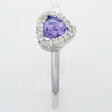 9K SOLID WHITE GOLD 0.30CT NATURAL TANZANITE HALO RING WITH 18 DIAMONDS.