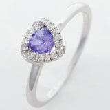 9K SOLID WHITE GOLD 0.30CT NATURAL TANZANITE HALO RING WITH 18 DIAMONDS.