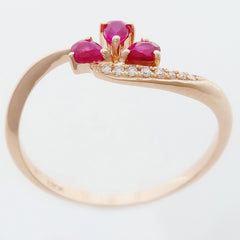 9K SOLID ROSE GOLD 0.20CT NATURAL RUBY CLUSTER RING WITH 8 DIAMONDS.