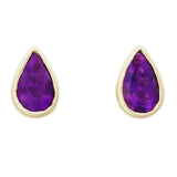9K SOLID GOLD 0.40CT NATURAL PURPLE AMETHYST TEARDROP STUD EARRINGS.