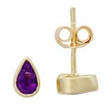 9K SOLID GOLD 0.40CT NATURAL PURPLE AMETHYST TEARDROP STUD EARRINGS.