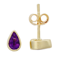 9K SOLID GOLD 0.40CT NATURAL PURPLE AMETHYST TEARDROP STUD EARRINGS.