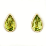 9K SOLID GOLD 0.40CT NATURAL PERIDOT TEARDROP STUD EARRINGS.