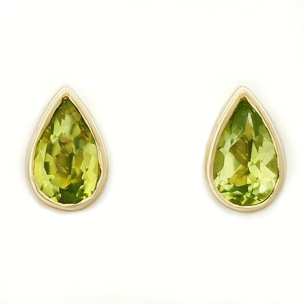9K SOLID GOLD 0.40CT NATURAL PERIDOT TEARDROP STUD EARRINGS.