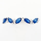 9K SOLID WHITE GOLD 0.60CT NATURAL MARQUISE BLUE SAPPHIRE RING WITH 6 DIAMONDS.