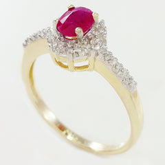 9K SOLID GOLD VINTAGE INSPIRED 0.50CT NATURAL RUBY RING WITH 14 DIAMONDS.