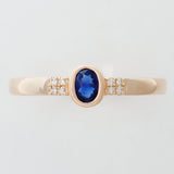 9K SOLID ROSE GOLD 0.20CT NATURAL OVAL BLUE SAPPHIRE RING WITH 8 DIAMONDS.