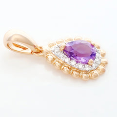 9K SOLID ROSE GOLD 0.30CT NATURAL PURPLE AMETHYST PENDANT WITH 15 DIAMONDS.