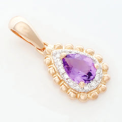 9K SOLID ROSE GOLD 0.30CT NATURAL PURPLE AMETHYST PENDANT WITH 15 DIAMONDS.