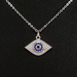 925 STERLING SILVER NECKLACE WITH BOHO SPARKLING CZ CRYSTAL EVIL EYE CHARM.