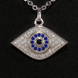 925 STERLING SILVER NECKLACE WITH BOHO SPARKLING CZ CRYSTAL EVIL EYE CHARM.