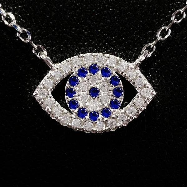 925 STERLING SILVER EVIL EYE CHARM PENDANT SET WITH SPARKLING CZ CRYSTALS.