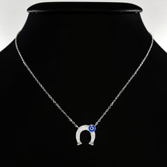 925 STERLING SILVER LUCKY HORSE SHOE EVIL EYE CHARM PENDANT SET WITH SPARKLING CZ CRYSTALS.