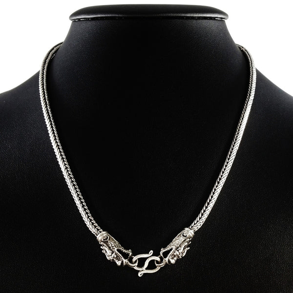 MEN'S 55 CM GENUINE SOLID STERLING SILVER DRAGON CLASP CHAIN NECKLACE.