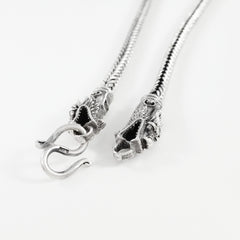 MEN'S 55 CM GENUINE SOLID STERLING SILVER DRAGON CLASP CHAIN NECKLACE.