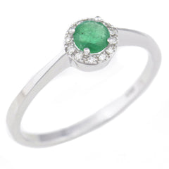 9K SOLID WHITE GOLD 0.30CT NATURAL EMERALD HALO RING WITH 12 DIAMONDS.