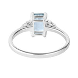 9K SOLID WHITE GOLD 0.90CT NATURAL EMERALD CUT AQUAMARINE + 6 DIAMOND RING.