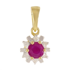 HANDMADE 9K SOLID GOLD 0.32CT NATURAL RUBY PENDANT WITH 6 DIAMONDS.
