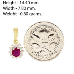 HANDMADE 9K SOLID GOLD 0.32CT NATURAL RUBY PENDANT WITH 6 DIAMONDS.
