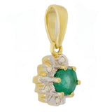 HANDMADE 9K SOLID GOLD 0.30CT NATURAL EMERALD PENDANT WITH 6 DIAMONDS.
