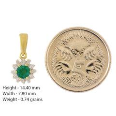 HANDMADE 9K SOLID GOLD 0.30CT NATURAL EMERALD PENDANT WITH 6 DIAMONDS.