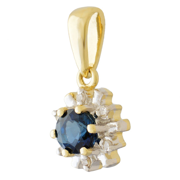 HANDMADE 9K SOLID GOLD 0.30CT NATURAL BLUE SAPPHIRE PENDANT WITH 6 DIAMONDS.